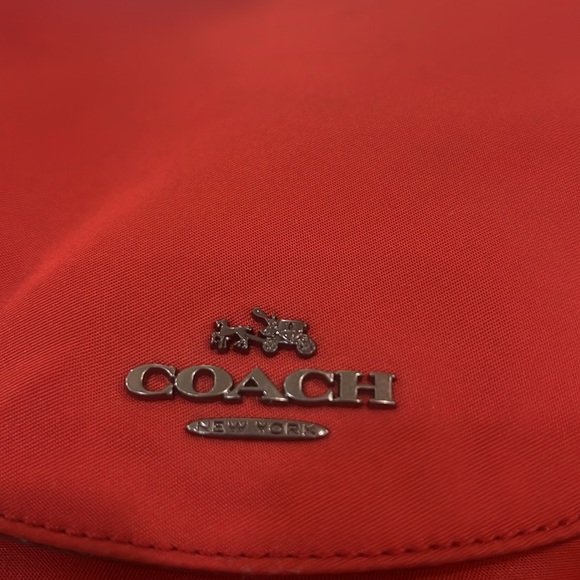 COACH New York Red Nylon Leather Backpack Drawstring Turnlock F58814 Light EUC - Picture 3 of 13